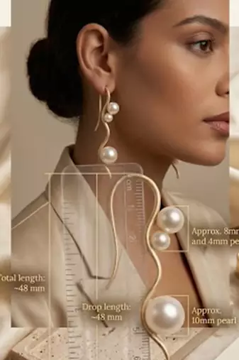Gold plated serpentine pearl climber earrings