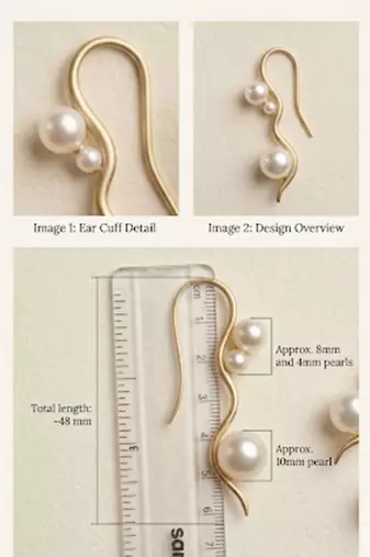 Gold plated serpentine pearl climber earrings