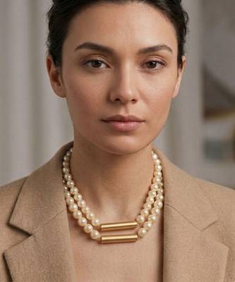 Gold plated beaded double strand necklace 1