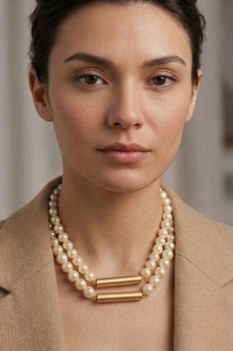 Gold plated beaded double strand necklace
