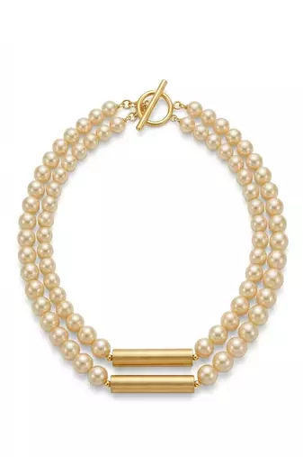Gold plated beaded double strand necklace