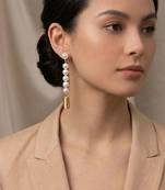 Gold plated linear pearl drop earrings