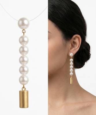 Gold plated linear pearl drop earrings 2