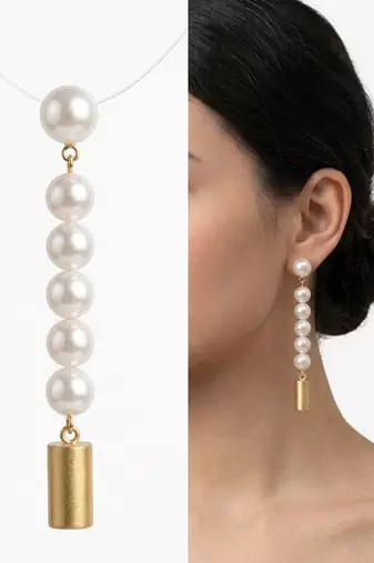 Gold plated linear pearl drop earrings