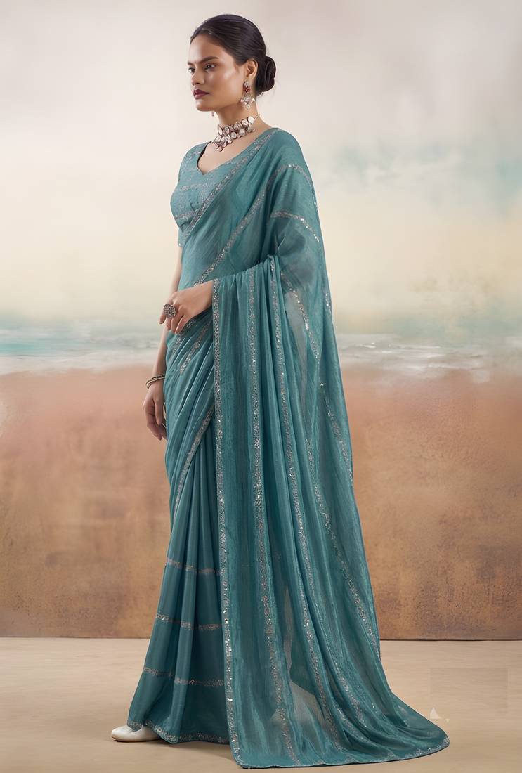 Rama solid poly chiffon ethnic saree