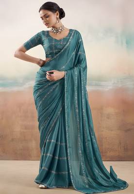 Rama solid poly chiffon ethnic saree 4