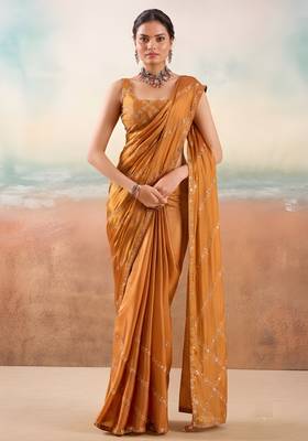 Rust solid poly chiffon ethnic saree 1