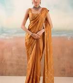 Rust solid poly chiffon ethnic saree