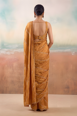 Rust solid poly chiffon ethnic saree 2