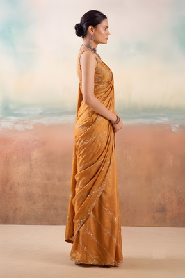 Rust solid poly chiffon ethnic saree 3