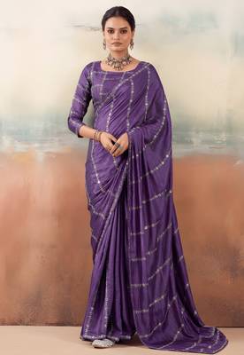 Violet solid poly chiffon ethnic saree 1