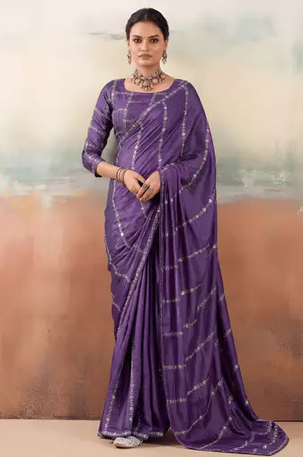 Violet solid poly chiffon ethnic saree