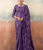 Violet solid poly chiffon ethnic saree