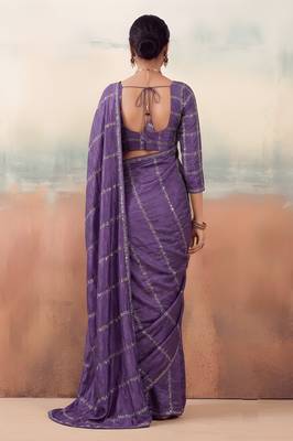 Violet solid poly chiffon ethnic saree 2