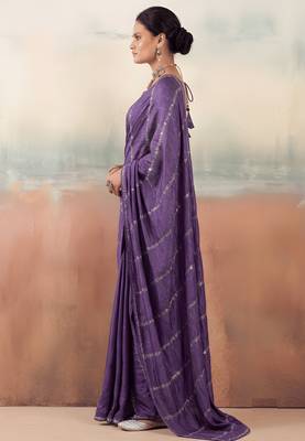 Violet solid poly chiffon ethnic saree 3