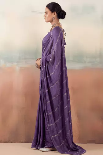 Violet solid poly chiffon ethnic saree