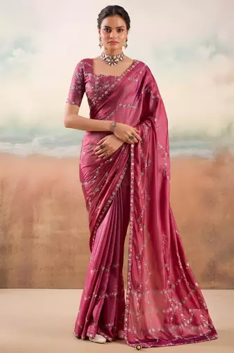 Wine solid poly chiffon ethnic saree