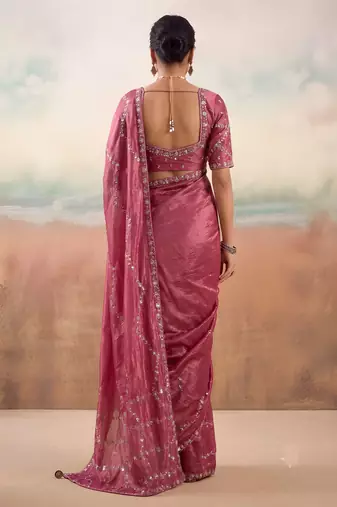 Wine solid poly chiffon ethnic saree