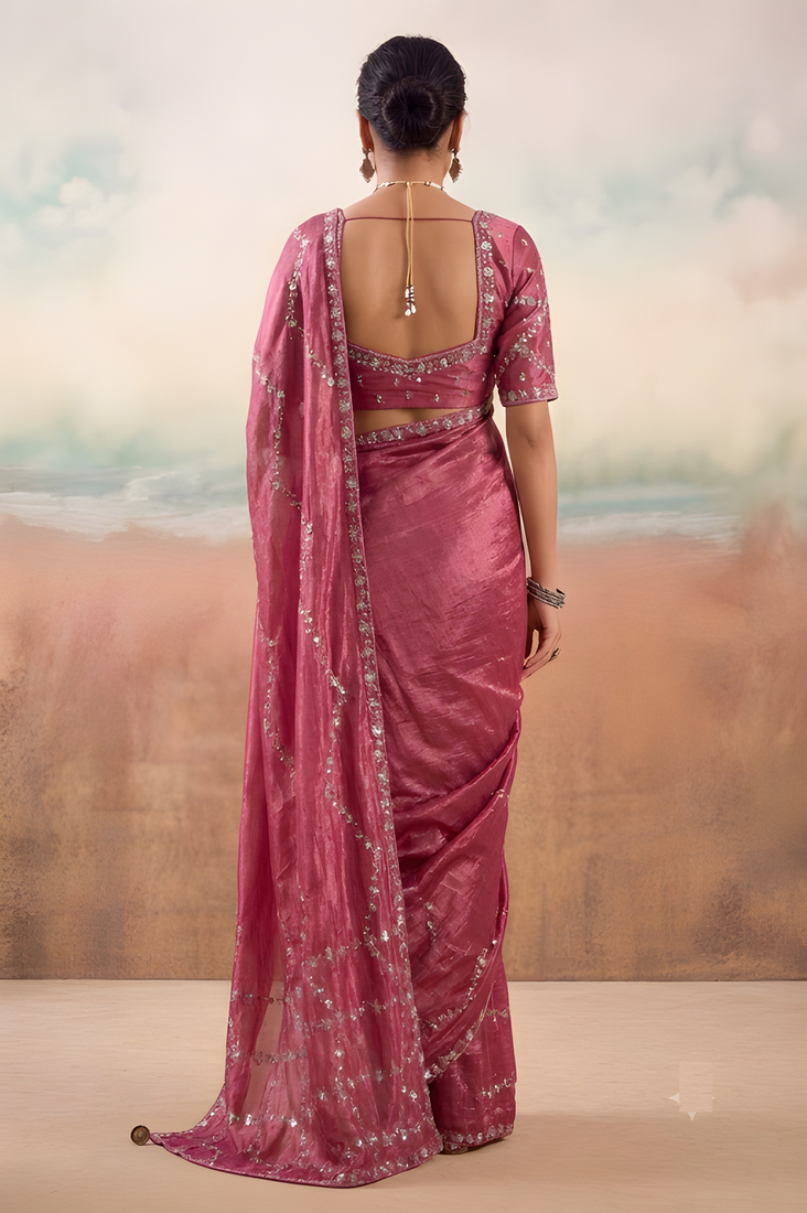 Wine solid poly chiffon ethnic saree
