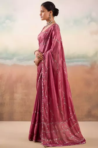Wine solid poly chiffon ethnic saree