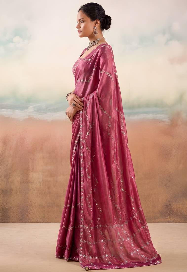 Wine solid poly chiffon ethnic saree