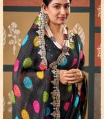 Black floral print chiffon ethnic saree