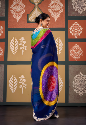 Blue floral print chiffon ethnic saree 1