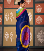 Blue floral print chiffon ethnic saree