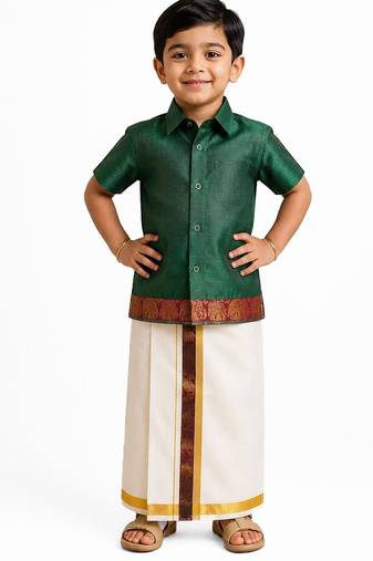 Minipattu green shirt & veshti set