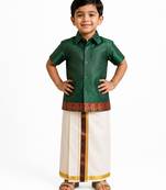 Minipattu green shirt & veshti set