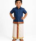 Minipattu teal shirt & veshti set