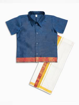 Minipattu teal shirt & veshti set 2