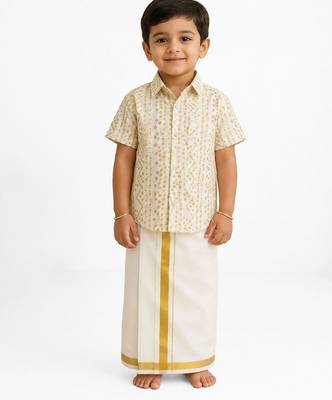 Minipattu bandhini white shirt & veshti set for boys 1