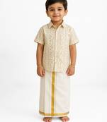Minipattu bandhini white shirt & veshti set for boys