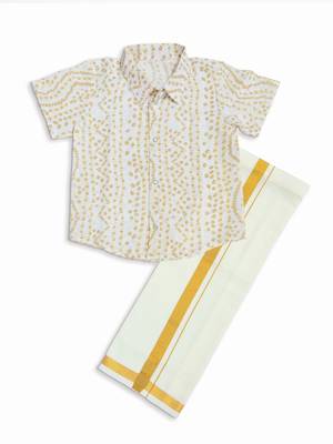 Minipattu bandhini white shirt & veshti set for boys 2