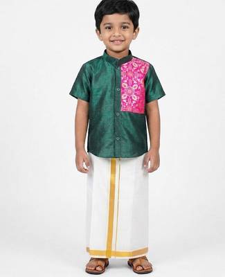 Minipattu dark green shirt & veshti set for boys 1