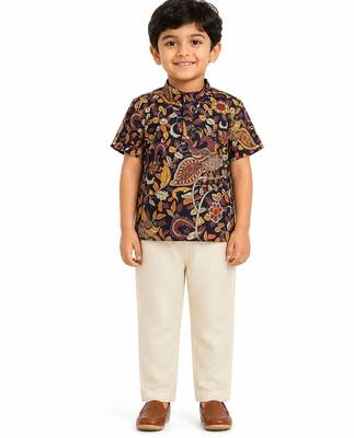 Minipattu black kalamkari kurta pant set for boys 1