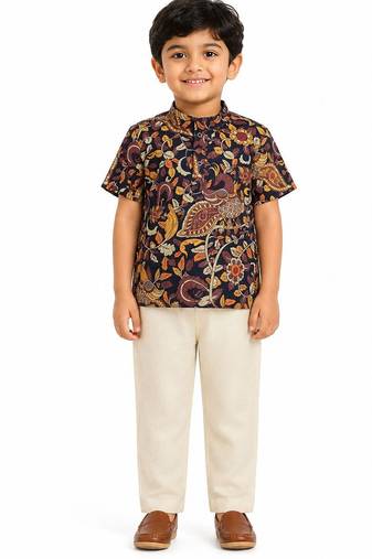 Minipattu black kalamkari kurta pant set for boys