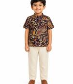 Minipattu black kalamkari kurta pant set for boys
