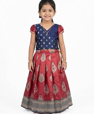 Minipattu maroon navy pattu pavadai for girls 1