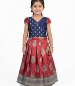 Minipattu maroon navy pattu pavadai for girls