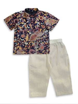 Minipattu black kalamkari kurta pant set for boys 2