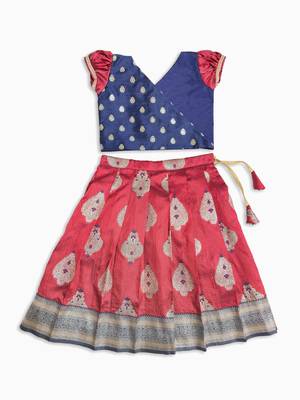 Minipattu maroon navy pattu pavadai for girls 2