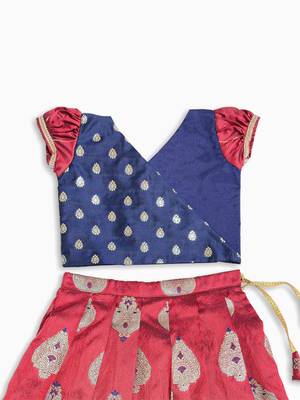 Minipattu maroon navy pattu pavadai for girls 3