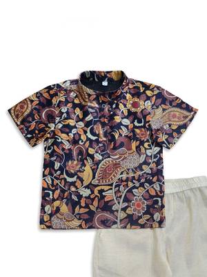Minipattu black kalamkari kurta pant set for boys 3