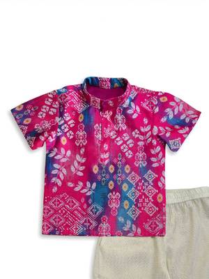 Minipattu pink kalamkari print kurta pant set for boys 3