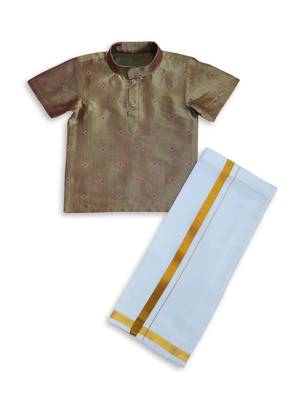 Minipattu mehandi green butta shirt veshti set for boys 2