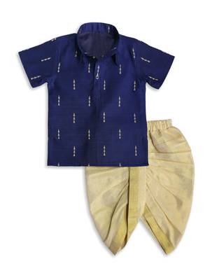 Minipattu blue kurta dhoti set for boys 2