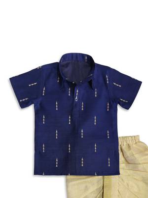 Minipattu blue kurta dhoti set for boys 3