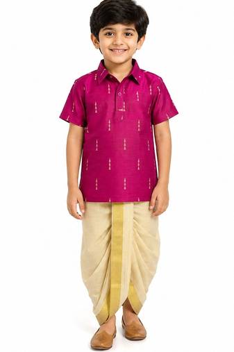 Minipattu pink kurta dhoti set for boys